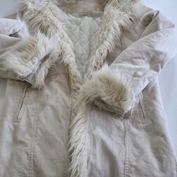 Women's Cream Faux Fur Trim Hooded Coat - Picture 11 of 16
